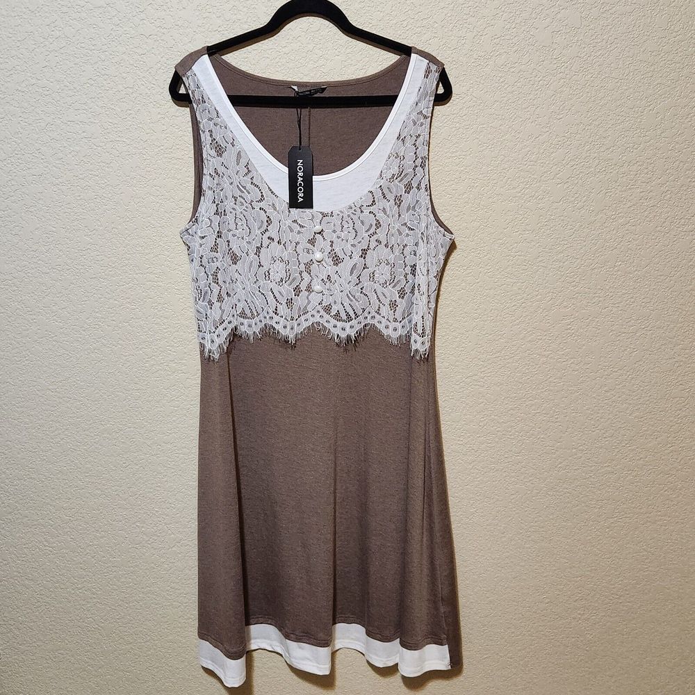 CottageCore NoraCora Women Crochet Lace Sleeveless Maxi Dress Size 3XL White/Tan